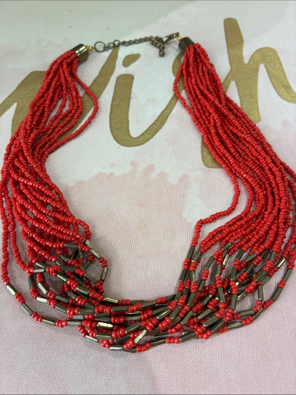 Coral Red Multi-Strand Beaded Necklace - Women Jewelry